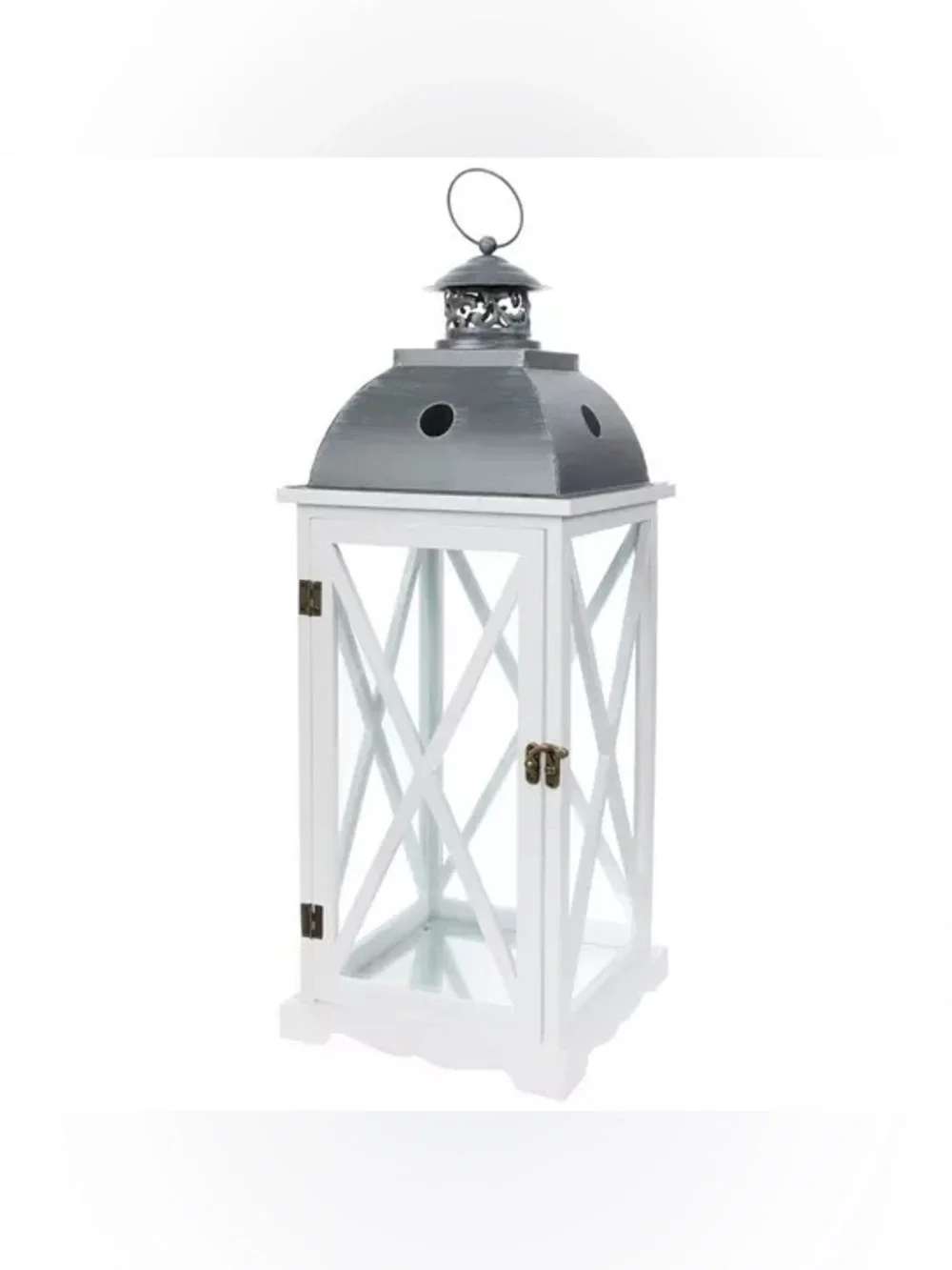 White Crossbuck Farmhouse Wood Lantern